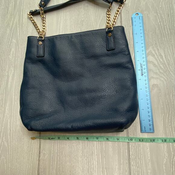 MICHAEL Michael Kors Navy Blue Leather Gold Ton Shoulder Bag - Picture 6 of 7